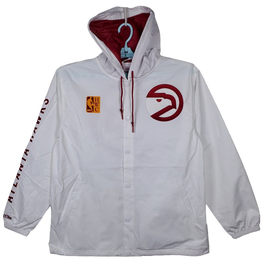 Atlanta Hawks Mitchell & Ness Large Windbreaker Cut Fabric Embroidery Logo New